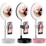 Soporte Celular Aro De Luz Led Y Espejo Plegable Escritorio